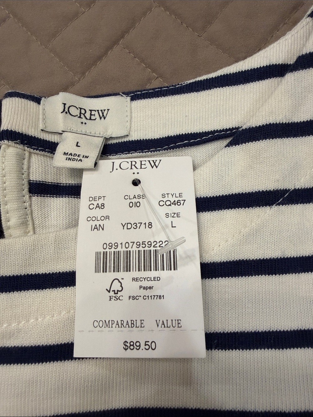 J. Crew Navy Striped Bow-Back Top/NWT/LARGE - Picture 8 of 13